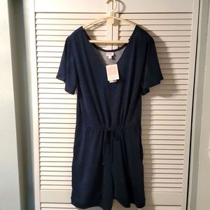 Lularoe Romper,Lg,blue/black snakeskin print